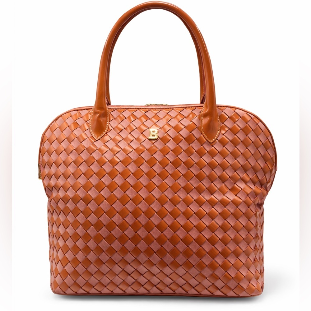 Vintage Bally Woven Leather Satchel Cognac Basketweave Top Handle Handbag